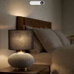 Avior Gri Gövde Siyah Başlık Dekoratif Rattan Abajur