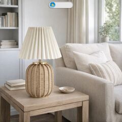 Dore Bej Gövde Krem Başlık Dekoratif Abajur