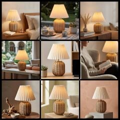 Dore Bej Gövde Krem Başlık Dekoratif Abajur