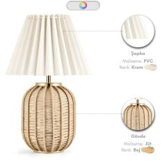 Dore Bej Gövde Krem Başlık Dekoratif Abajur