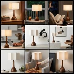 Ventor Kahverengi Gövde Krem Başlık Dekoratif Abajur