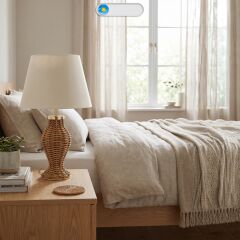 Alen Kahverengi Gövde Krem Başlık Dekoratif Rattan Abajur