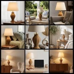 Alen Kahverengi Gövde Krem Başlık Dekoratif Rattan Abajur