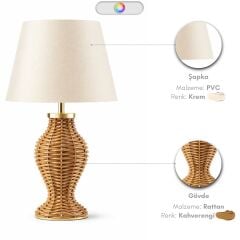 Alen Kahverengi Gövde Krem Başlık Dekoratif Rattan Abajur