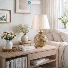 Vitar Bej Gövde Krem Başlık Dekoratif Rattan Abajur