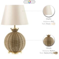 Vitar Bej Gövde Krem Başlık Dekoratif Rattan Abajur