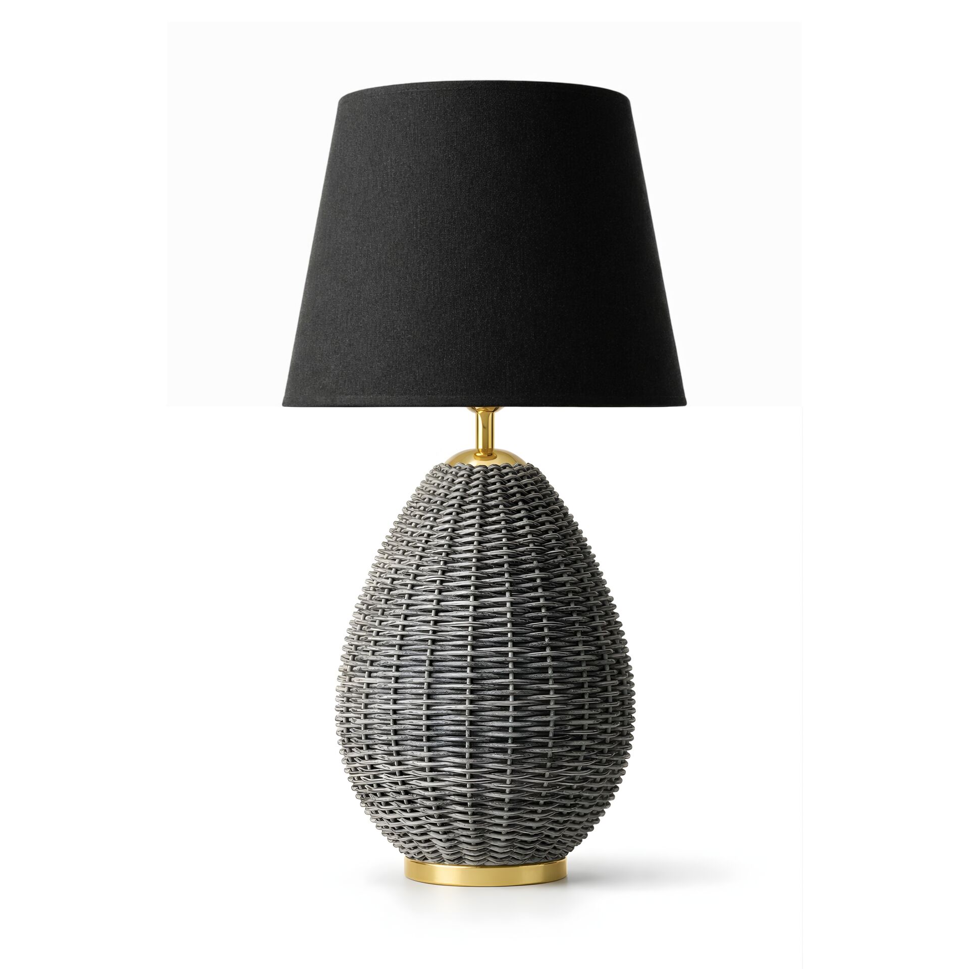 Calmo Gri Gövde Siyah Başlık Dekoratif Rattan Abajur