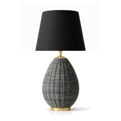 Calmo Gri Gövde Siyah Başlık Dekoratif Rattan Abajur