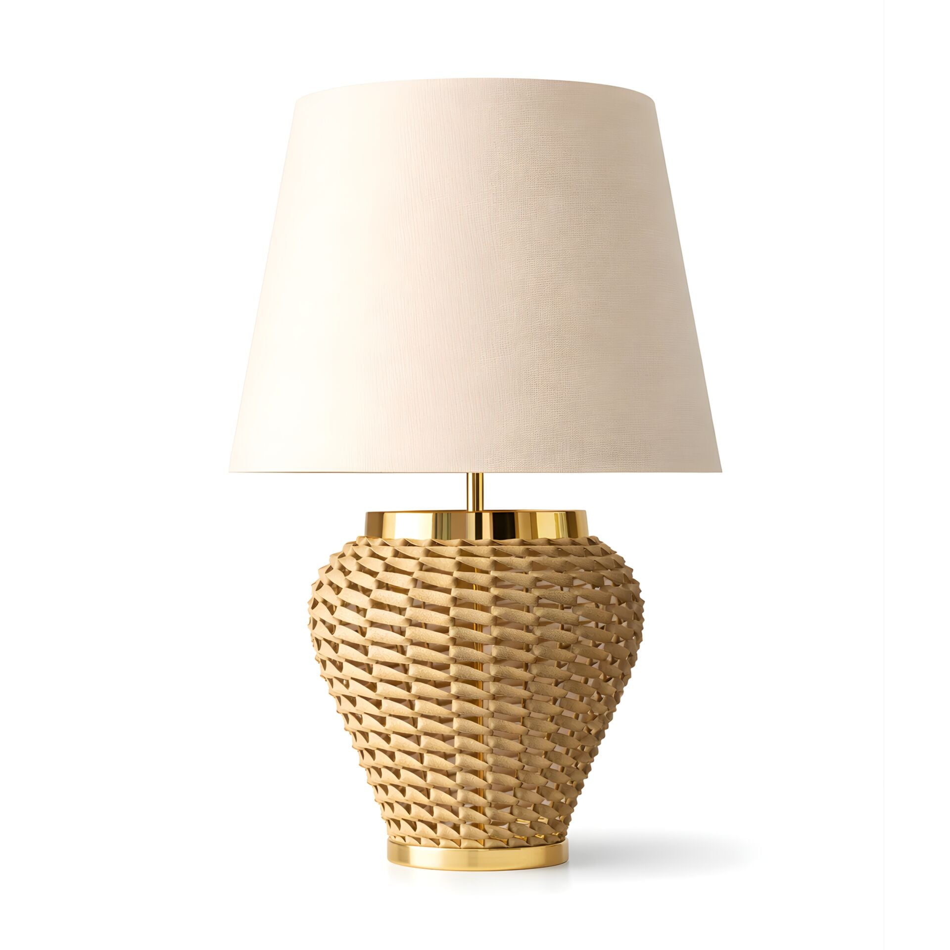 Hera Kahverengi Gövde Krem Başlık Dekoratif Rattan Abajur