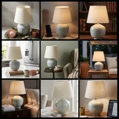 Noven Su Yeşili Gövde Krem Başlık Dekoratif Abajur