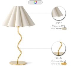 Loren Gold Gövde Krem Başlık Dekoratif Abajur