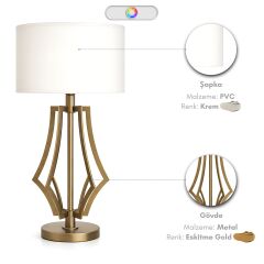 Lenma Eskitme Gold Gövde Krem Başlık Dekoratif Abajur