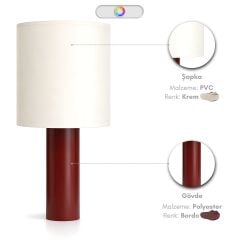 Molen Bordo Gövde Krem Başlık Dekoratif Abajur