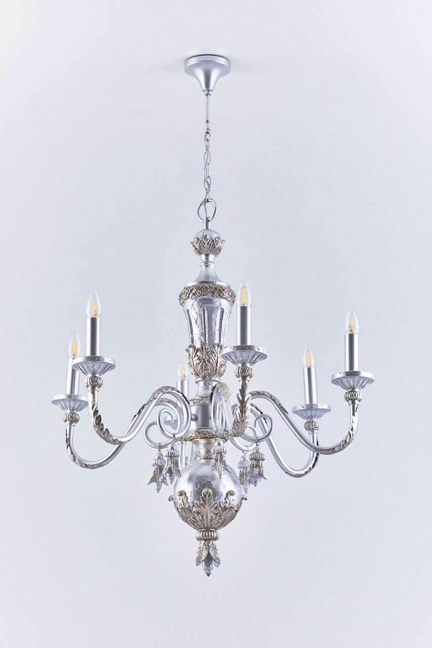 6 Kollu Polyester Avize Gümüş