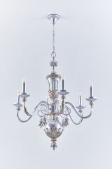 6 Kollu Polyester Avize Gümüş