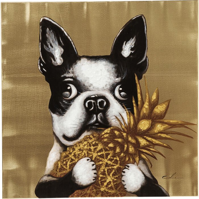 Dog with Pineapple Touched Resim 80x80cm