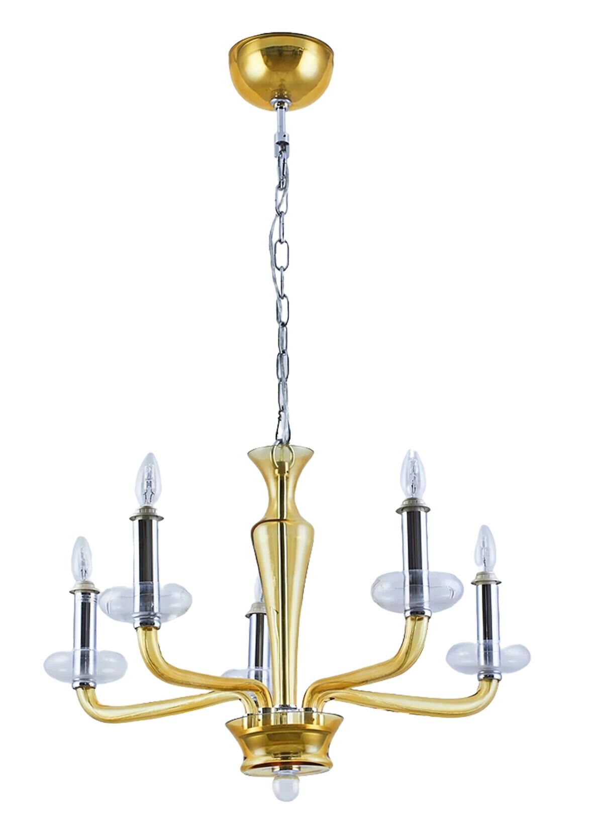 5 Kollu Cam Gövde Avize Bal Rengi