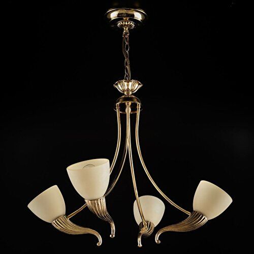 4 Kollu Camlı Avize Metal Gövdeli Gold Beyaz 4728