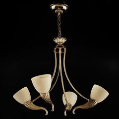 4 Kollu Camlı Avize Metal Gövdeli Gold Beyaz 4728