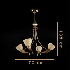 4 Kollu Camlı Avize Metal Gövdeli Gold Beyaz 4728