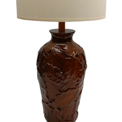 Yaprak Oymalı Polyester Abajur Kahverengi