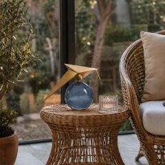 Auren Glide Gold Metal Kuş Figürlü Füme Camlı Dekoratif Biblo