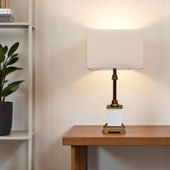 Noema Mermer Detaylı Eskitme Gold Abajur