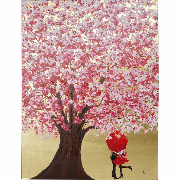 Touched Flower Couple Gold Pink Tablo 120x160 cm