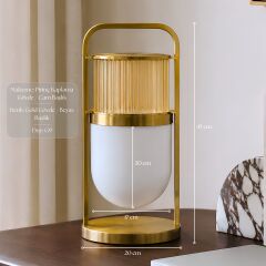 Gerald Eskitme Gold Pirinç Kaplama Gövde Beyaz Cam Başlık Masa Lambası