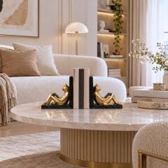 Feline Siyah/Gold Kedi Kitap Tutucu Biblo Seti (2 Adet)