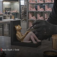 Feline Siyah/Gold Kedi Kitap Tutucu Biblo Seti (2 Adet)