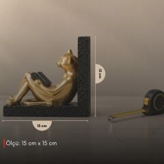 Feline Siyah/Gold Kedi Kitap Tutucu Biblo Seti (2 Adet)