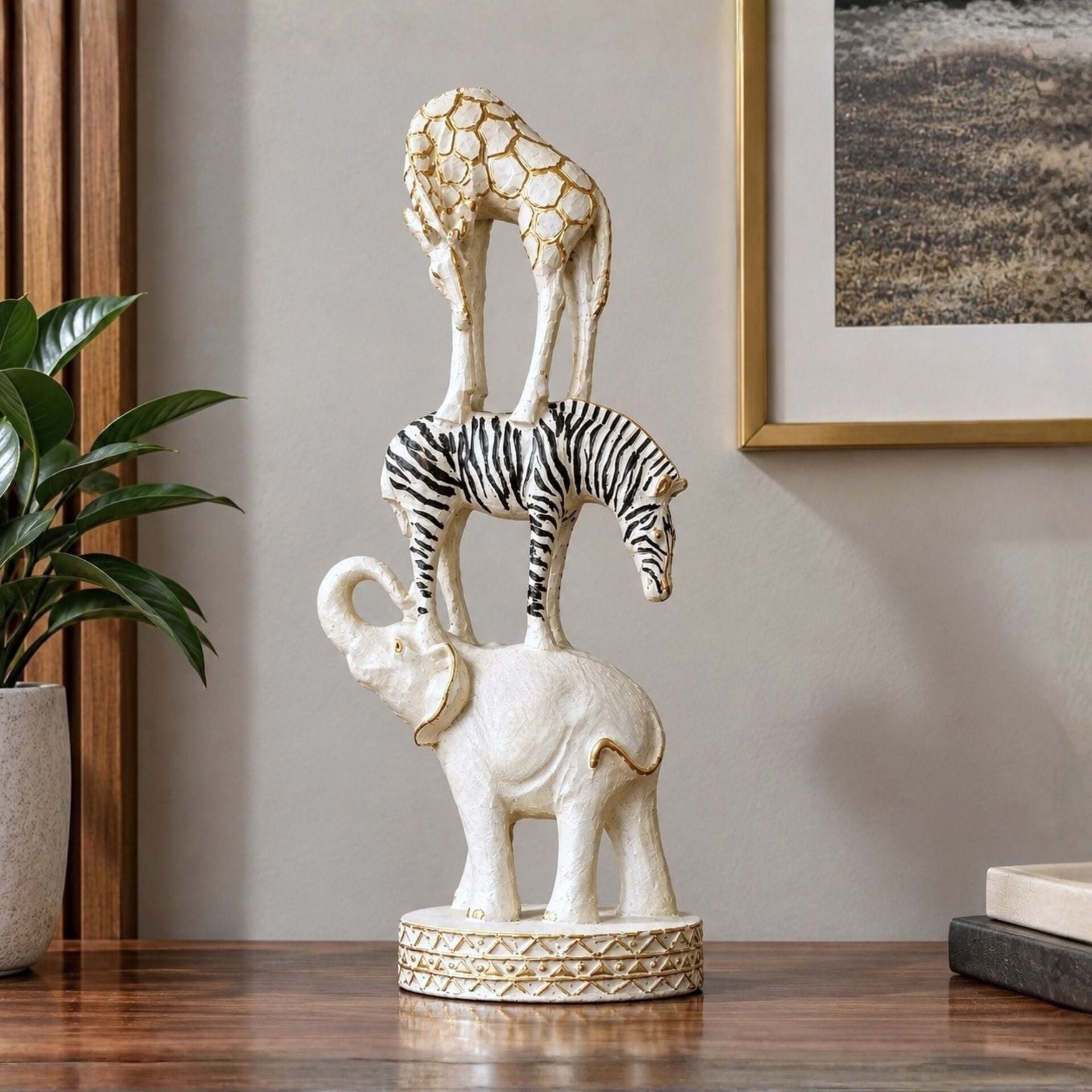 Safari Fil Zebra Zürafa Figür İnci Beyazı Dekoratif Biblo