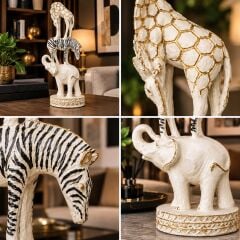 Safari Fil Zebra Zürafa Figür İnci Beyazı Dekoratif Biblo