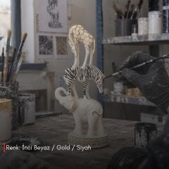 Safari Fil Zebra Zürafa Figür İnci Beyazı Dekoratif Biblo