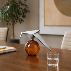 Auren Glide Gümüş Metal Kuş Figürlü Amber Camlı Dekoratif Biblo