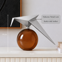 Auren Glide Gümüş Metal Kuş Figürlü Amber Camlı Dekoratif Biblo
