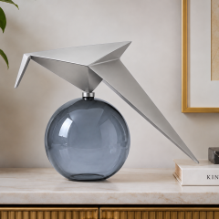 Auren Glide Gümüş Metal Kuş Figürlü Füme Camlı Dekoratif Biblo
