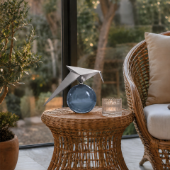 Auren Glide Gümüş Metal Kuş Figürlü Füme Camlı Dekoratif Biblo