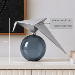 Auren Glide Gümüş Metal Kuş Figürlü Füme Camlı Dekoratif Biblo