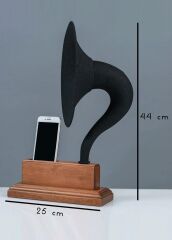 Akustik Gramofon Krem Ahşap Gövde / Siyah Metal Başlık