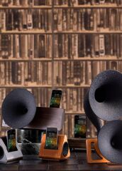 Akustik Gramofon Krem Ahşap Gövde / Siyah Metal Başlık