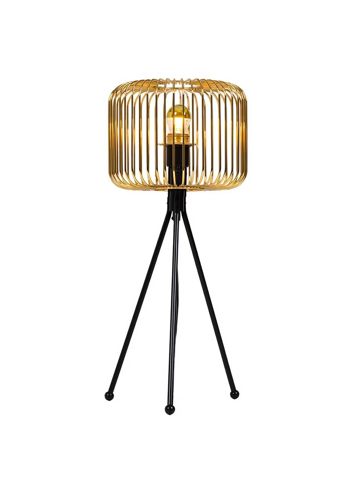Kafes Tripod Abajur Metal Başlıklı Gold