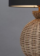 Abajur Rattan Hasır Gövde Antrasit Başlık