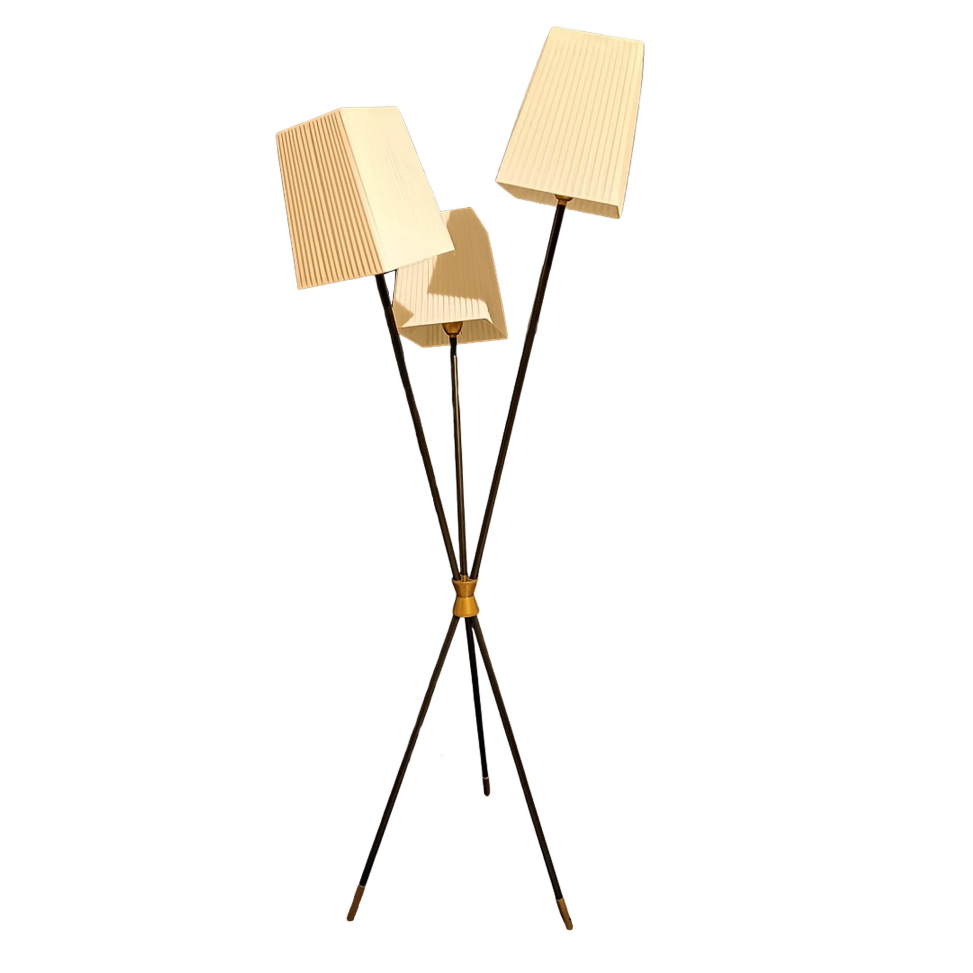 3 Başlıklı Tripod Lambader Siyah Gold Metal Gövde