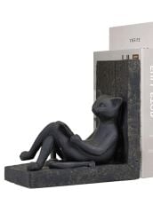 Kitap Okuyan Kedi Kitap Tutucu Biblo Siyah (2 Adet)