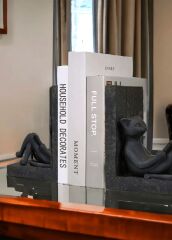 Kitap Okuyan Kedi Kitap Tutucu Biblo Siyah (2 Adet)