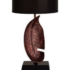 Yaprak Figürlü Polyester Abajur Bronz