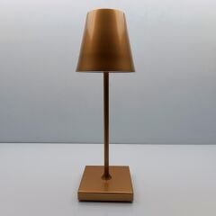 Konik Şapka Masa Lambası Metal Gold Gövde Şarjlı