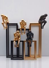 Düşünen Adam Biblo Mıknatıslı Metal Tabla Siyah/Gold 33 Cm